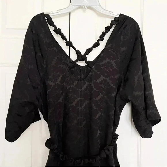 Ganni Naia Jacquard Black Floral Wide Sleeve Cross Back Midi Dress Size 6 - Picture 9 of 15